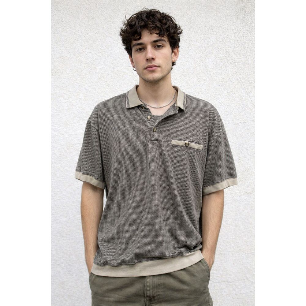 Vintage Men's Polo in Taupe and Beige
